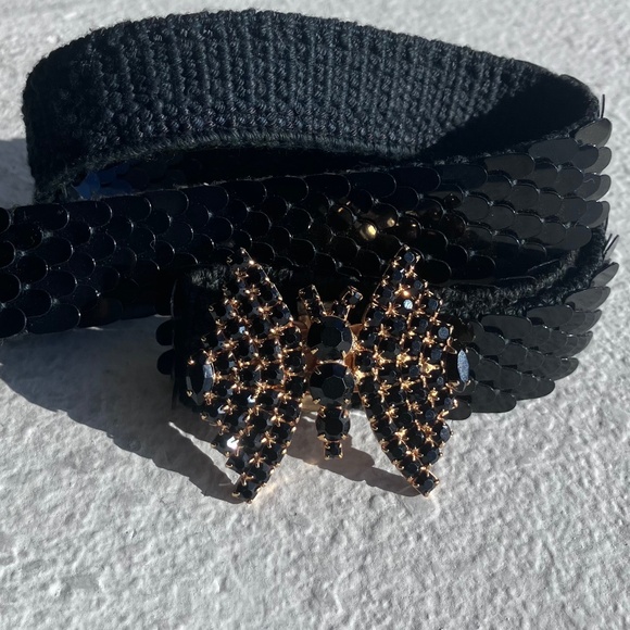 Vintage Accessories - Black and gold metal and rhinestone belt